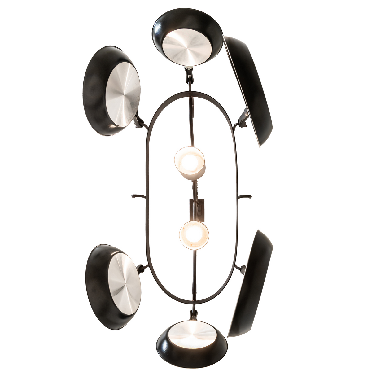 Bottom view showing two downlights and pans.