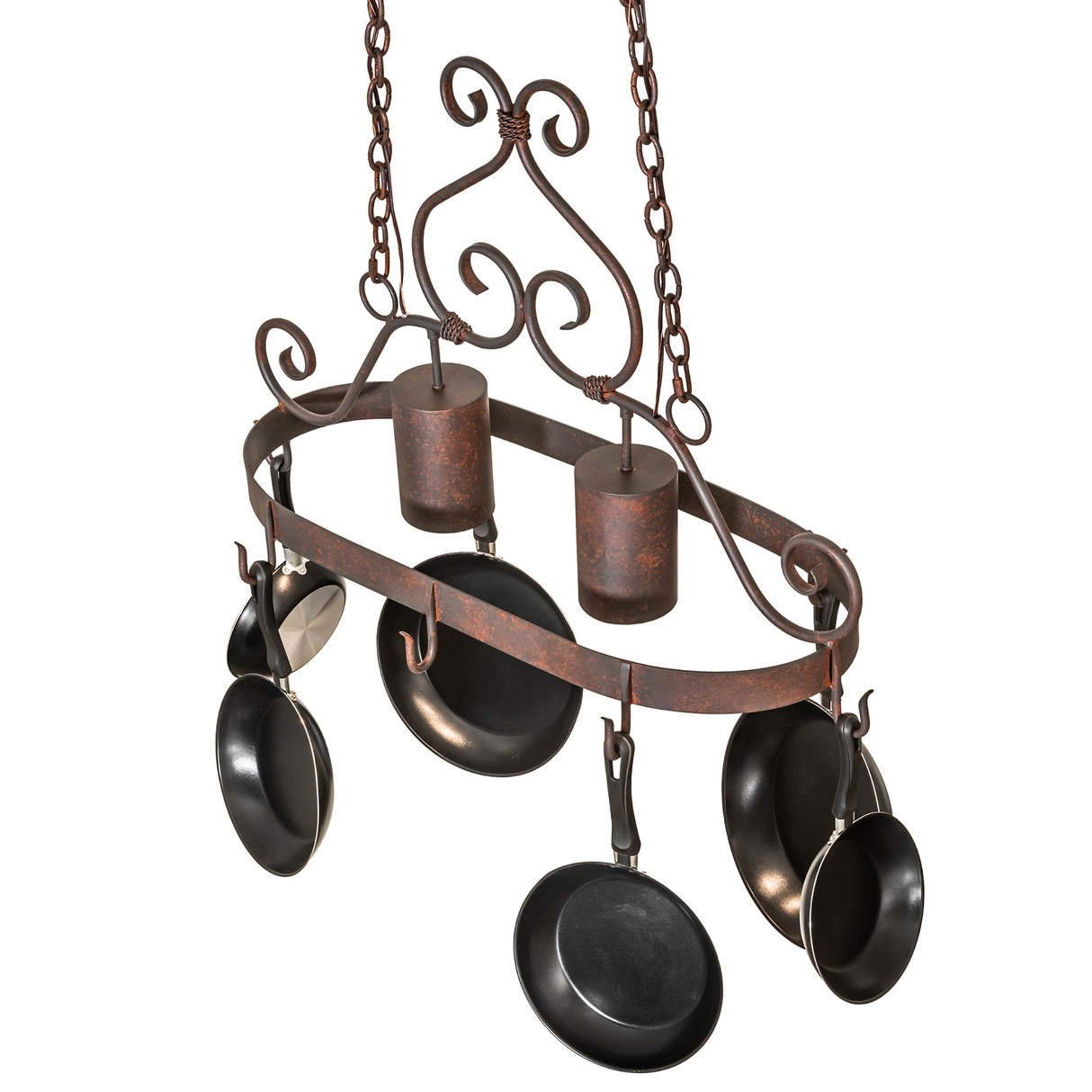 Unlit front view of Argus 2-light chandelier.