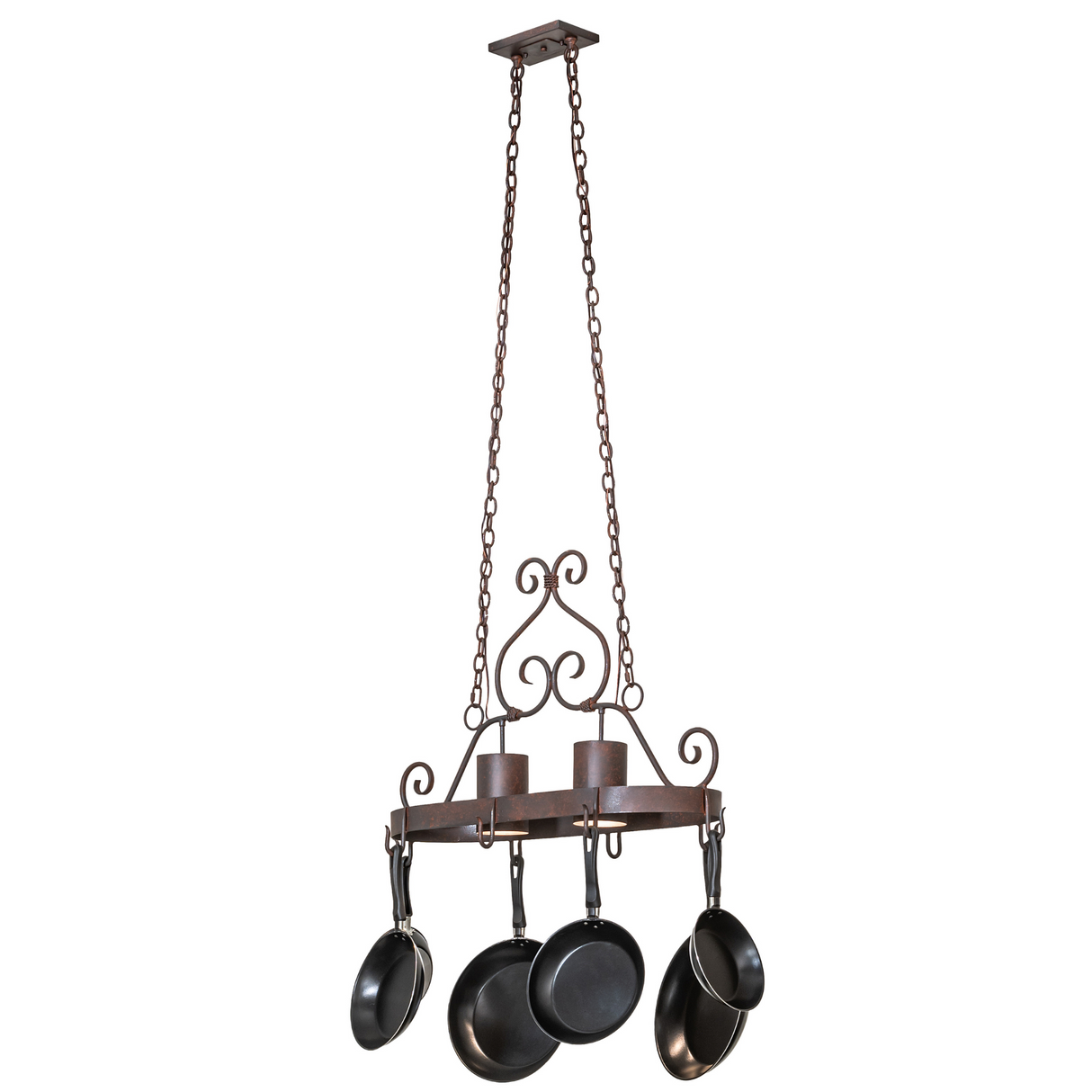 Full hanging view showing entire fixture and chains.