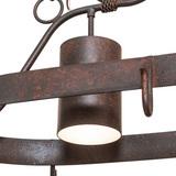 Close-up of light fixture and rustic finish texture.
