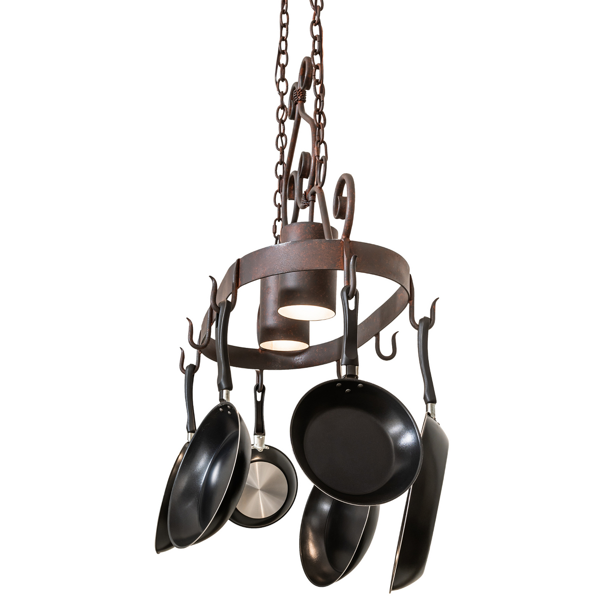 Side angled view of rustic Argus chandelier.