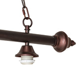 Close-up of the pendant's hardware and bulb holder with a bronze finish.