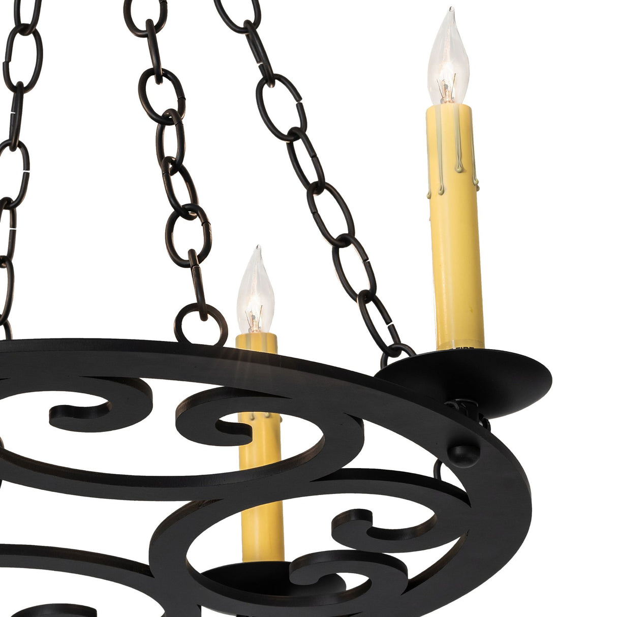 Ashley chandelier candle sleeve and bobeche lit detail.