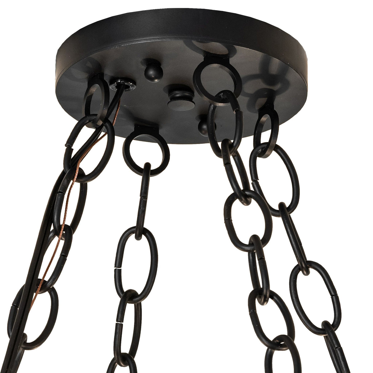Ashley chandelier blackwash chain and ceiling canopy detail.