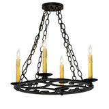 Ashley 4-light blackwash chandelier lit main view on white background.