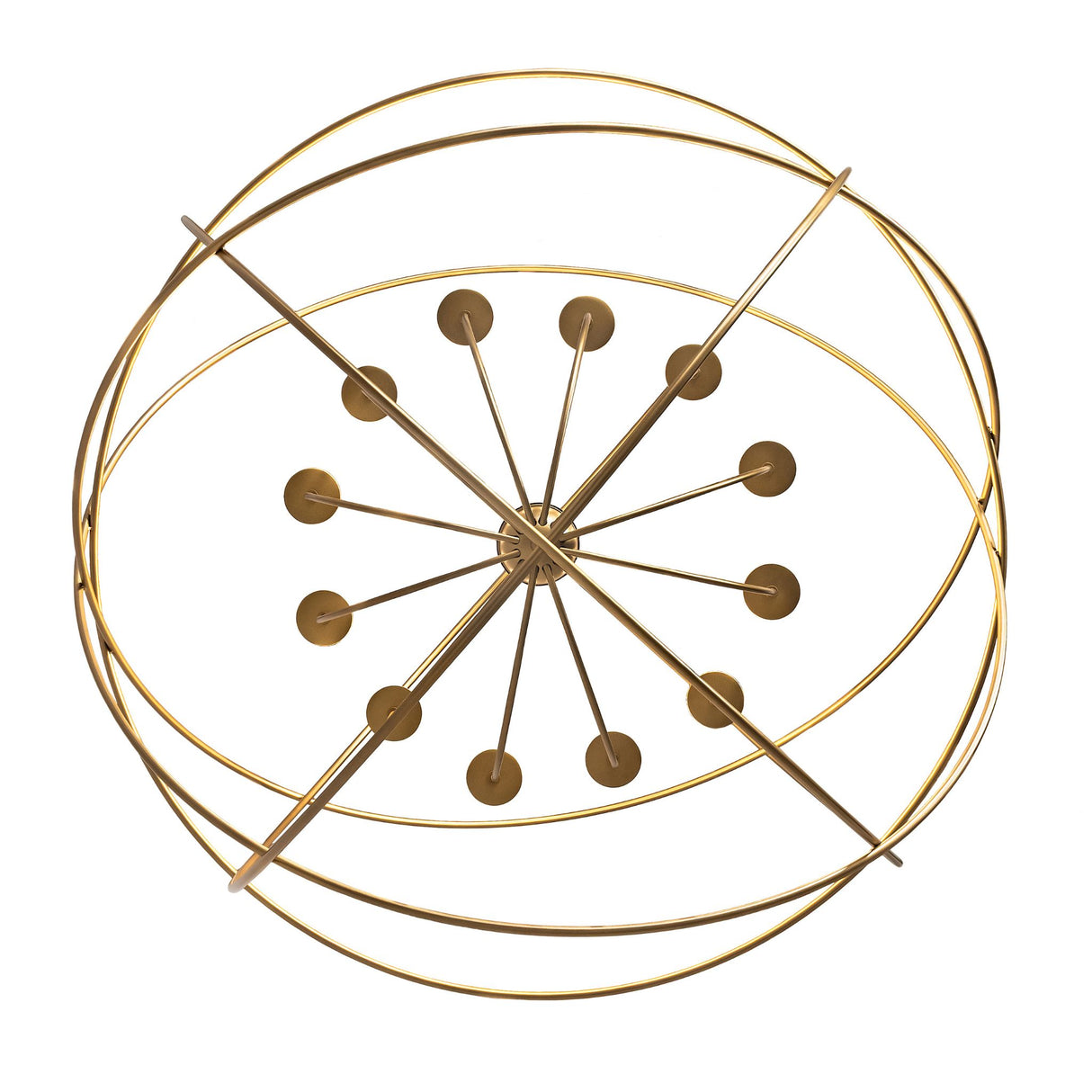 Bottom view highlighting circular light formation beneath intertwined gold atom rings.