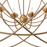 Detailed view of chandelier center body and intersecting ring connection points.