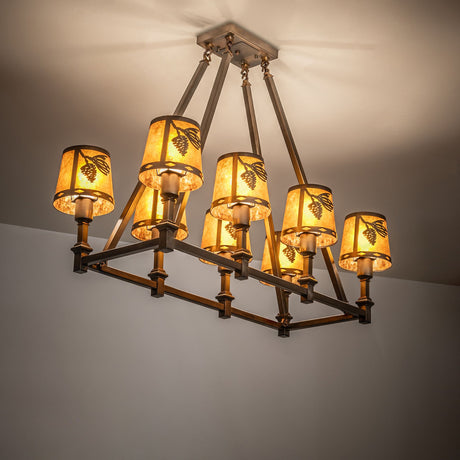 Ambient view showing warm light and pinecone cutout detailing.