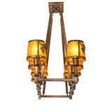 Side angle view showing illuminated amber mica shades and oblong frame.