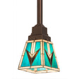Front view of Valencia Mission Mini Pendant with turquoise and brown stained glass.