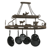 Farmhouse-Style 46" Barn Animals Pot Rack with Goat and Cow Silhouettes.
