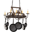 Lit Barn Animals pot rack chandelier with rooster and pig silhouettes