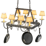 Side view of barn animal chandelier with warm glowing lights.