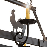 Closeup of rooster detail on barn animals chandelier.