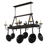 Front profile of barn animals chandelier pot rack unlit.