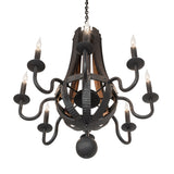 Bottom angle view showing orb finial, metal cage structure, and candlelight arrangement.