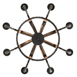 Direct bottom view of chandelier revealing circular frame and evenly spaced candle arms.