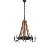 Unlit view of Barrel Stave Madera chandelier with wood staves.