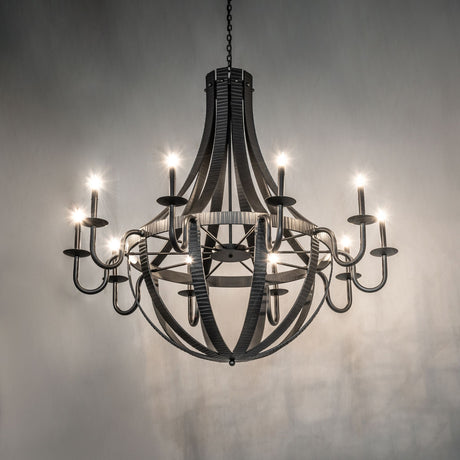 Ambient lighting view of the 10-light chandelier in a softly lit setting.