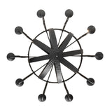 Direct bottom view of chandelier showing symmetrical candle layout and inner frame.
