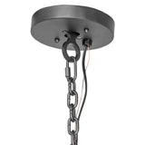 Close-up of ceiling canopy, chain, and mounting hardware.