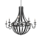 Lit view of the 10-light chandelier with warm candle-style illumination.