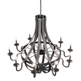 Top angle view of the chandelier showing upper stave construction.