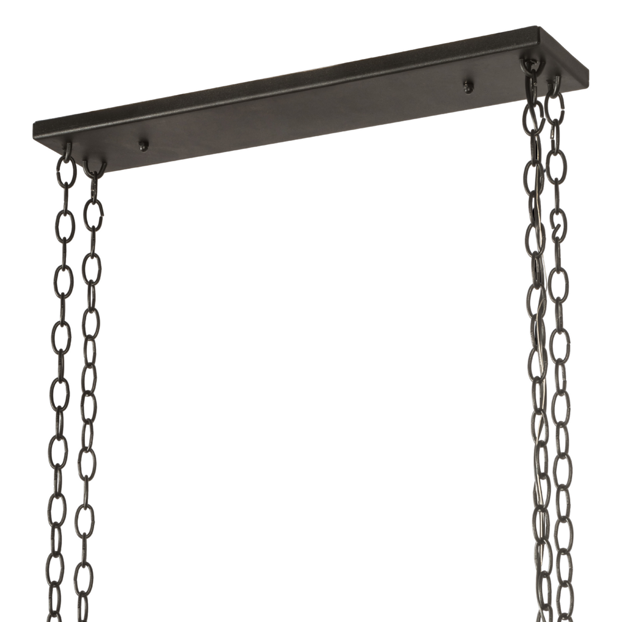 Ceiling plate and hanging chains of Bear at Lake lighted pot rack.