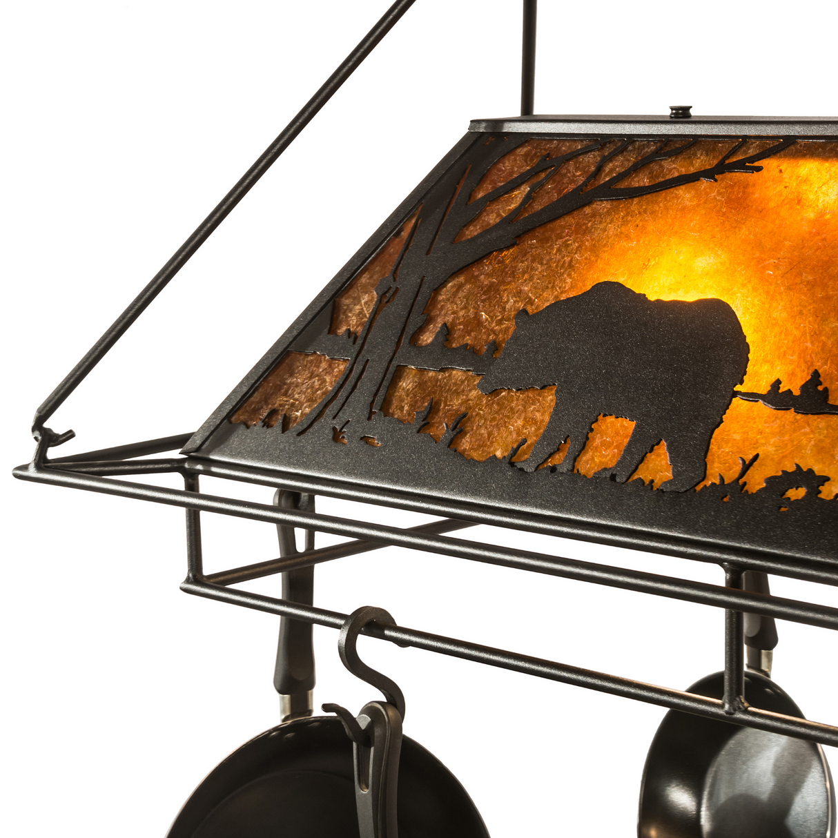 Close-up of Bear at Lake pot rack highlighting bear cutout detail.