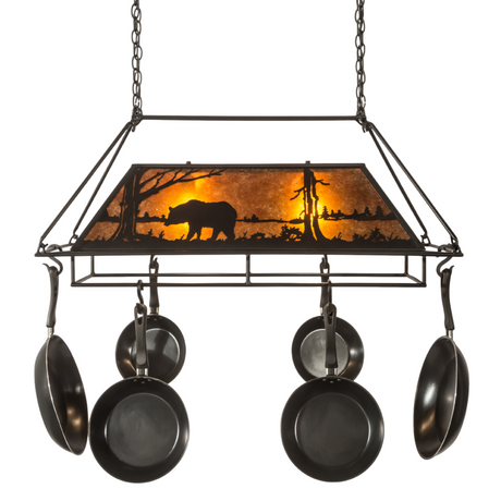 Front view of Bear at Lake lighted pot rack fully illuminated.