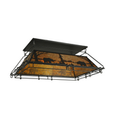 Bottom angled view of Bear at Lake chandelier showing metal hooks.