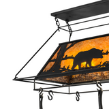 Close-up of bear silhouette and warm mica panel on Bear at Lake pot rack.