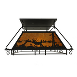 End panel view with moose silhouette on Bear at Lake chandelier.