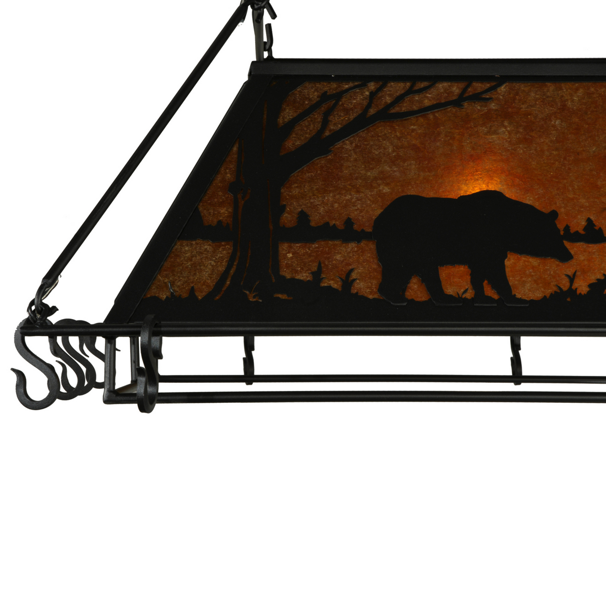 Closeup of bear and tree panel detail on Bear at Lake pot rack.