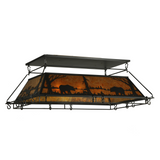 Side lit view highlighting warm amber mica shade and bear design.