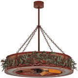 Front unlit view showing rustic pine detailing and bronze finish.