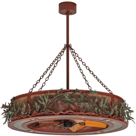 Front unlit view showing rustic pine detailing and bronze finish.