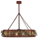 Side lit view highlighting glowing mica and handcrafted pine accents.