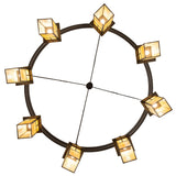 Bottom view showing lantern spacing on Beartooth T Mission chandelier.