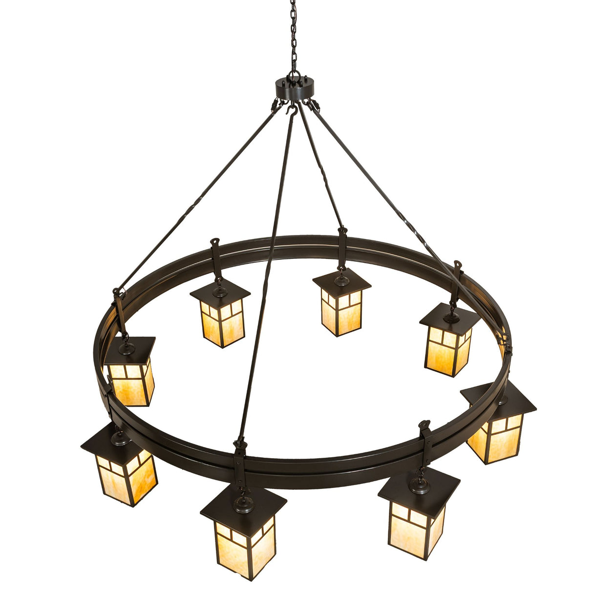Top view of circular Beartooth T Mission chandelier frame.
