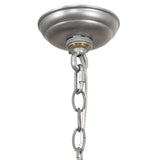 Close-up of ceiling canopy and hanging chain finished in light sandstone.