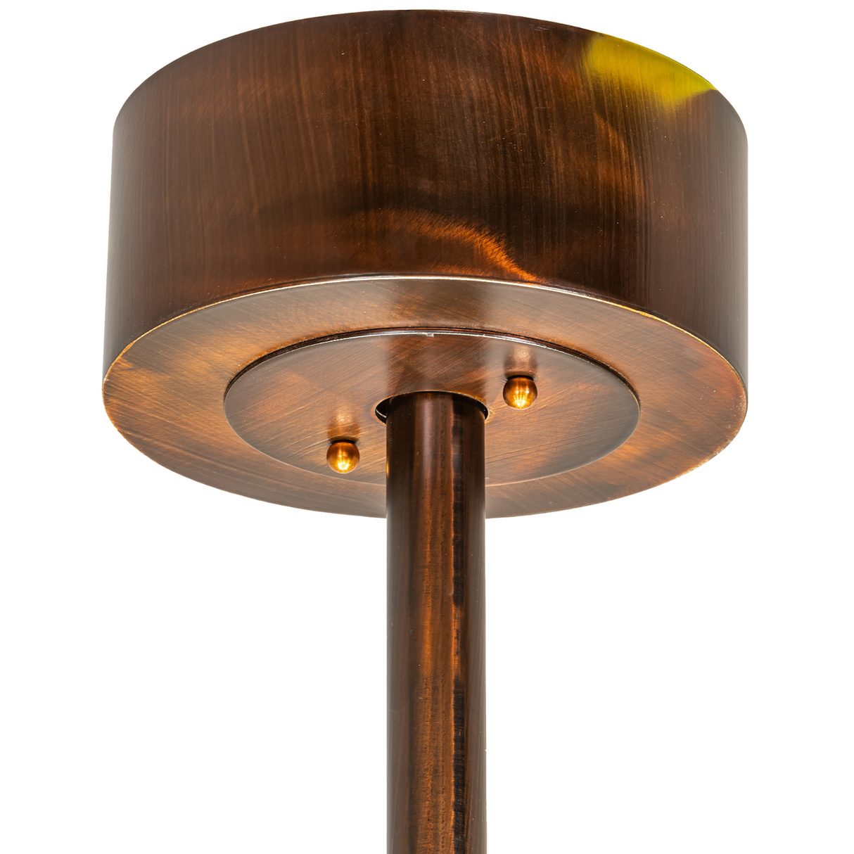 Ceiling canopy detail matching the Vintage Copper finish of the chandelier fan.