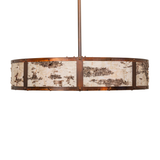 Side profile of Birchwood chandelier fan featuring authentic wood bark pattern.