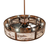 Overhead top view revealing inner frame, fan motor, and lighting distribution.