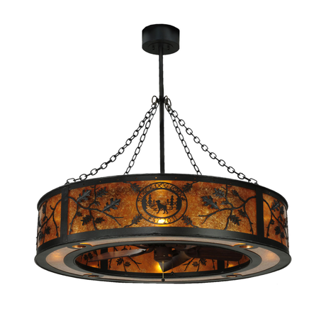 Angled lit view of Black Dog Lodge Chandel-Air with glowing amber mica panels.