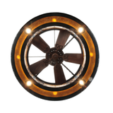 Bottom lit view of Chandel-Air revealing fan blades and illuminated mica ring.