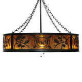 Straight side lit view of Black Dog Lodge Chandel-Air showing glowing amber mica panels.