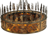 Top angled lit view displaying pine tree silhouettes and amber mica diffuser.