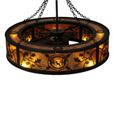 Top angled lit view showcasing circular design and warm amber mica diffuser.