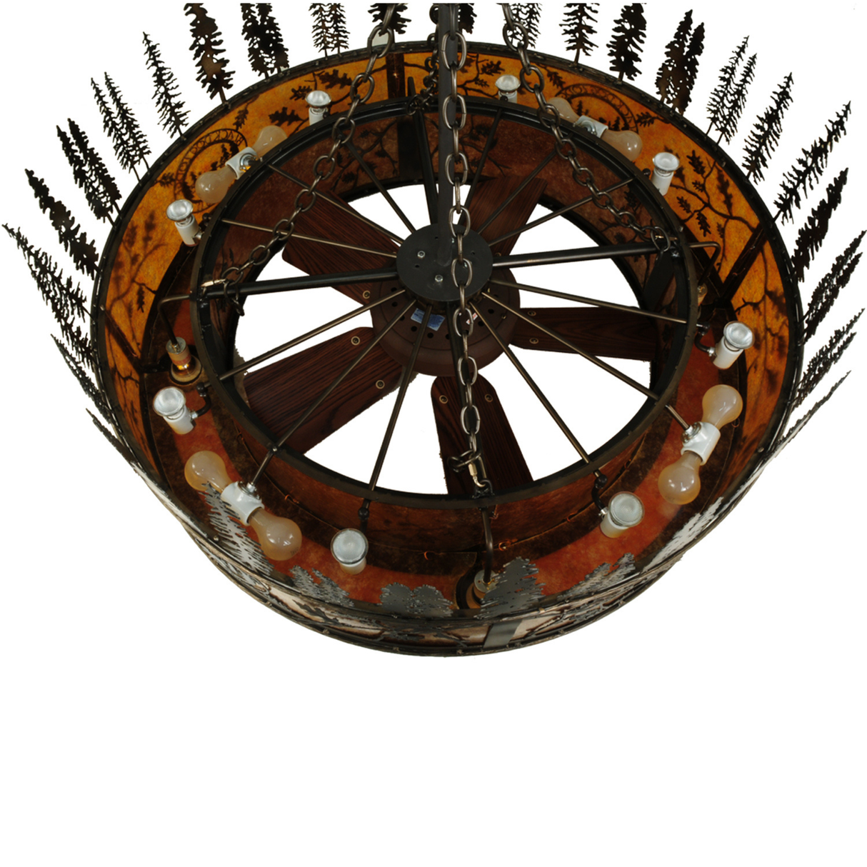 Top interior unlit view showing bulb arrangement and fan support structure.